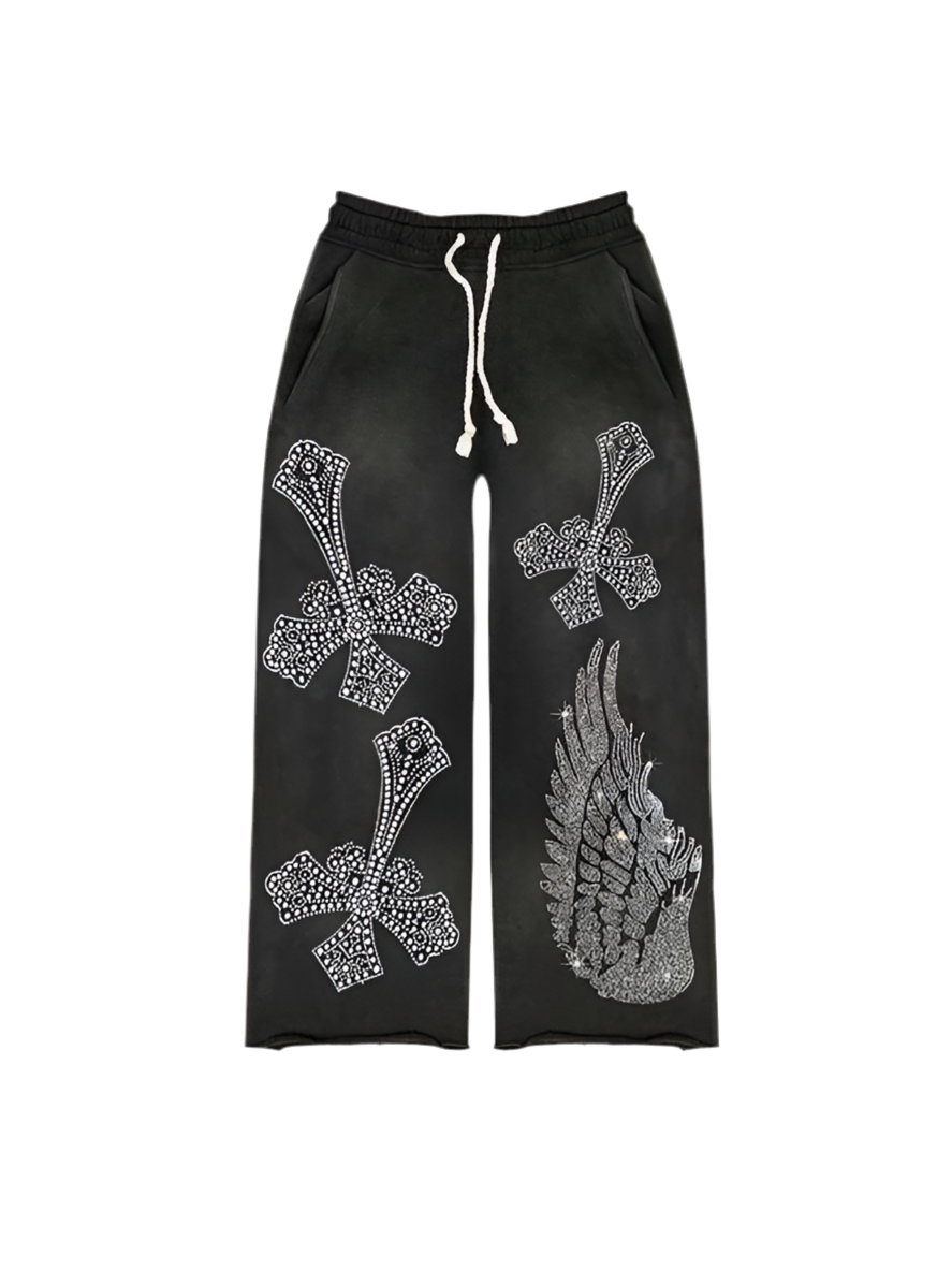 Rhinestone ‘Falling Cross’ Sweatpants